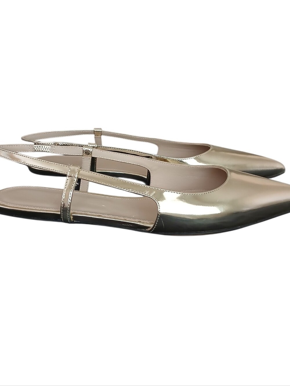 NEW Theory Italy Metallic Leather Slingback Flats Women's 9.5 Light Gold Luxury